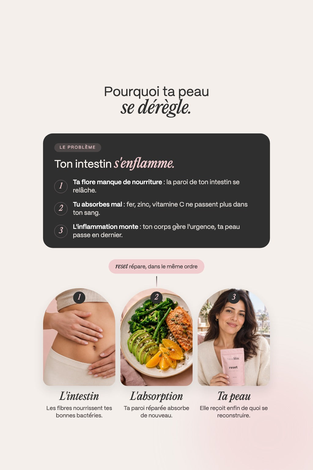Pourquoi ta peau se dérègle : l'intestin s'enflamme, reset répare